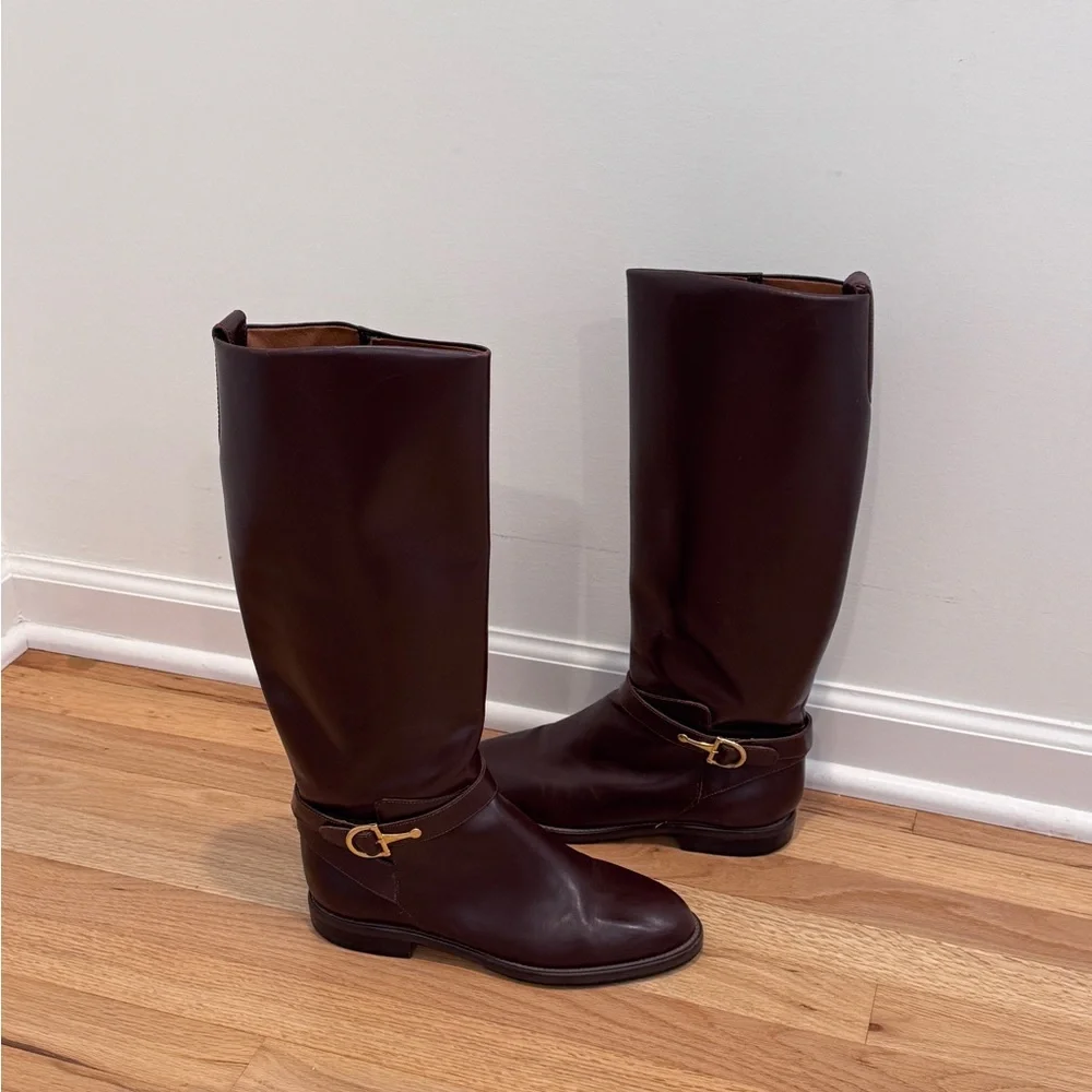 Vintage NINE WEST GISELLE TALL RIDING EQUESTRIAN horsebit BROWN LEATHER BOOTS 9M
